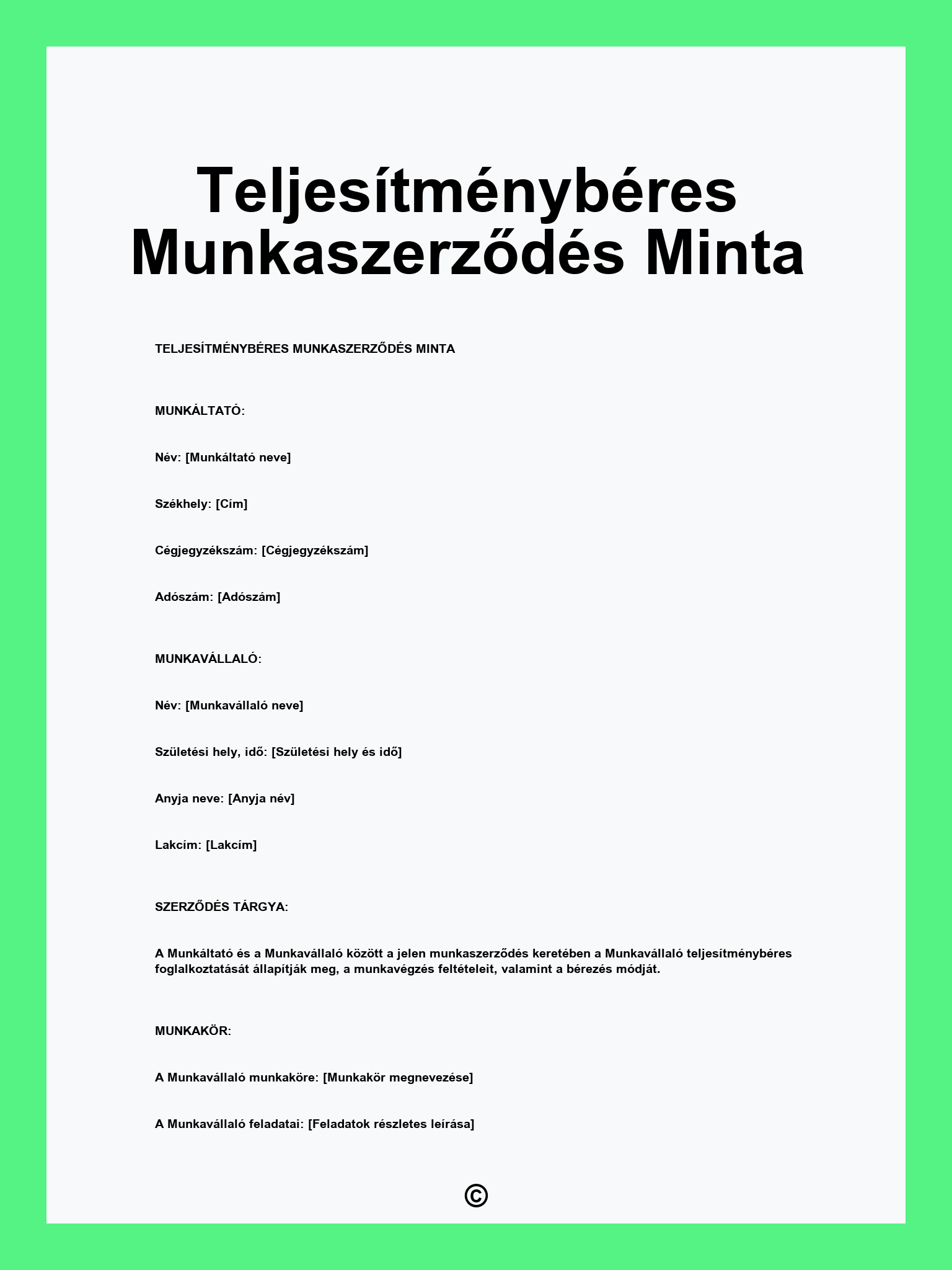 Teljesítménybéres Munkaszerződés Minta