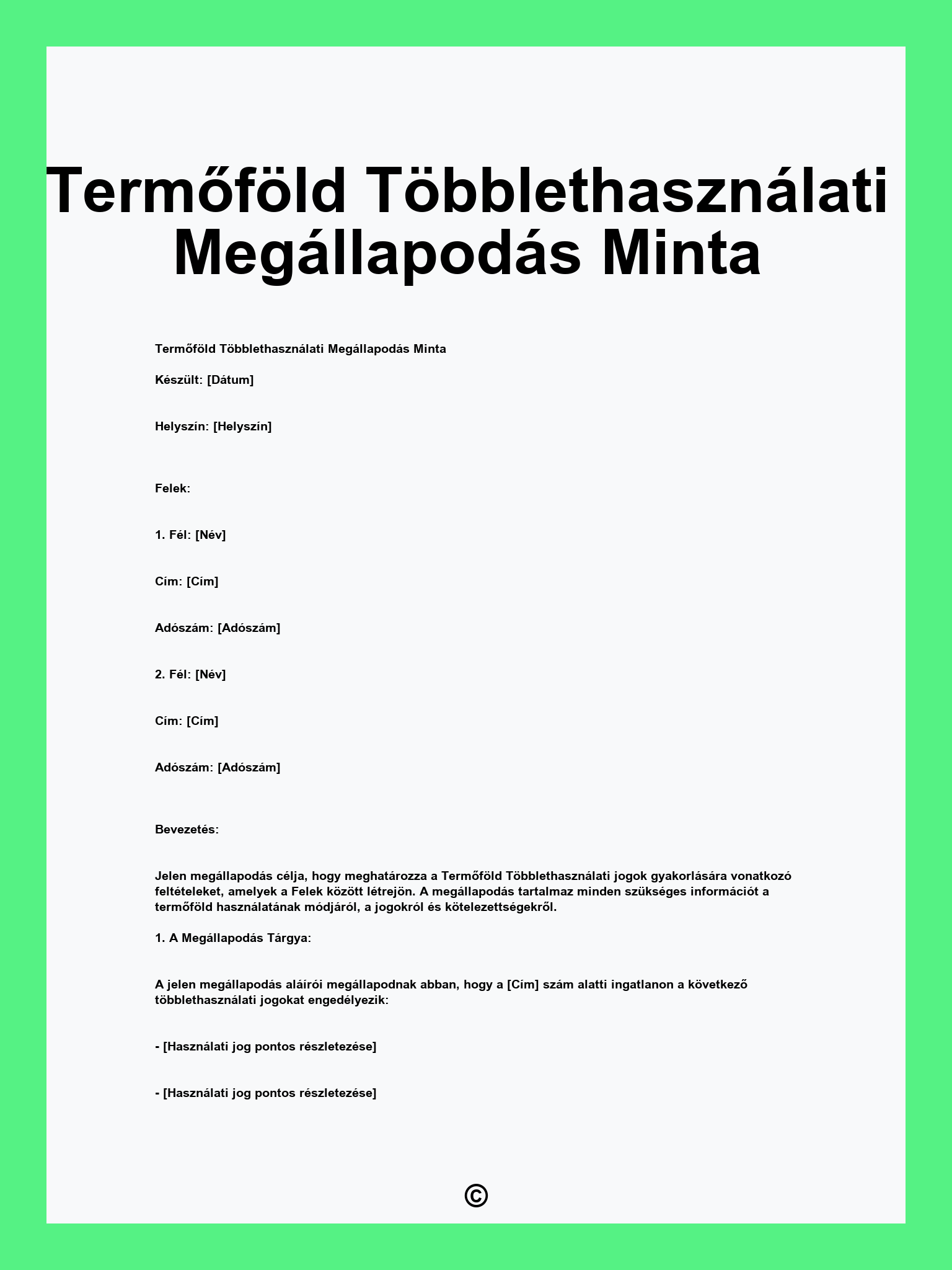 Termőföld Többlethasználati Megállapodás Minta