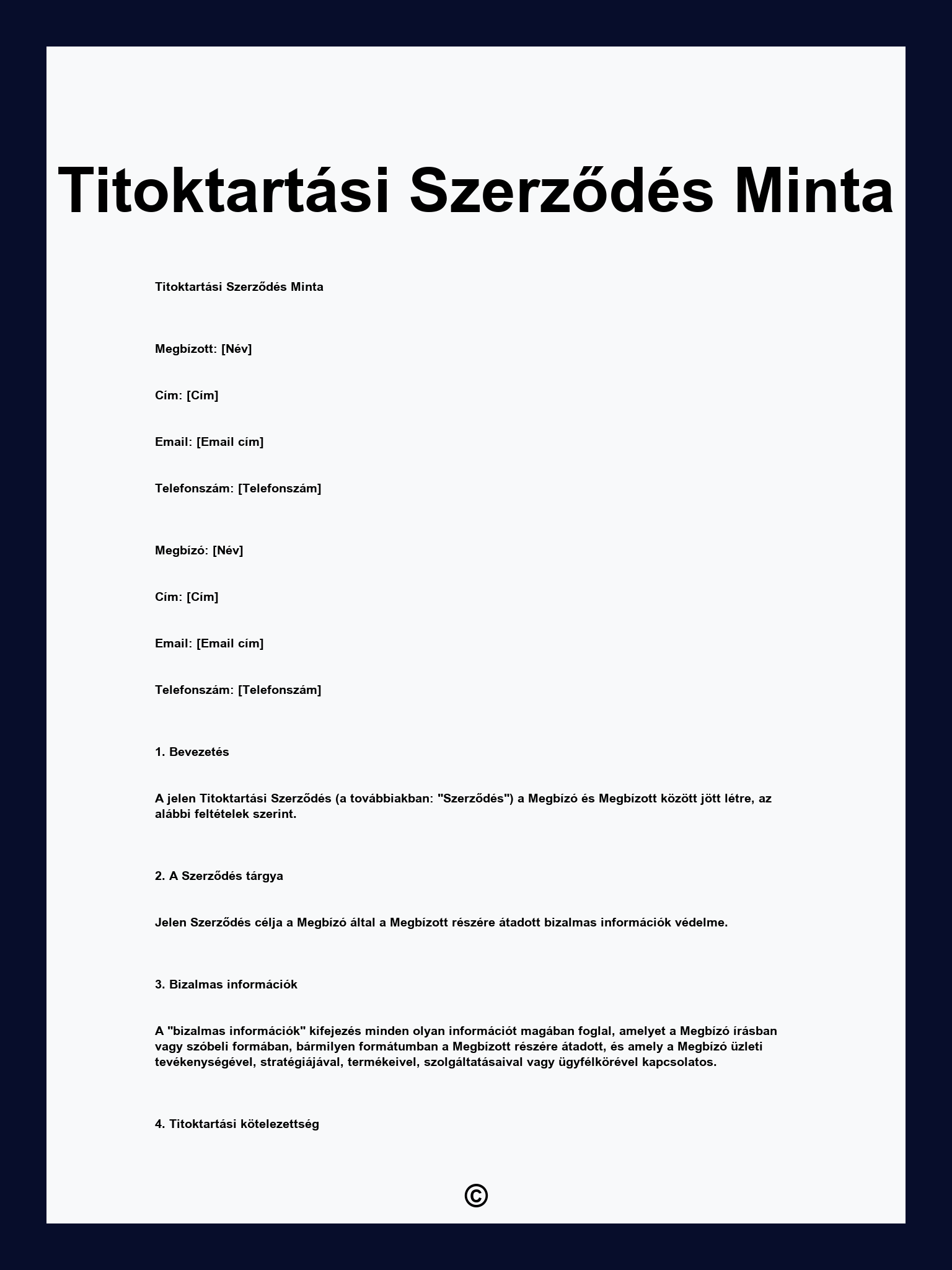 Titoktartási Szerződés Minta
