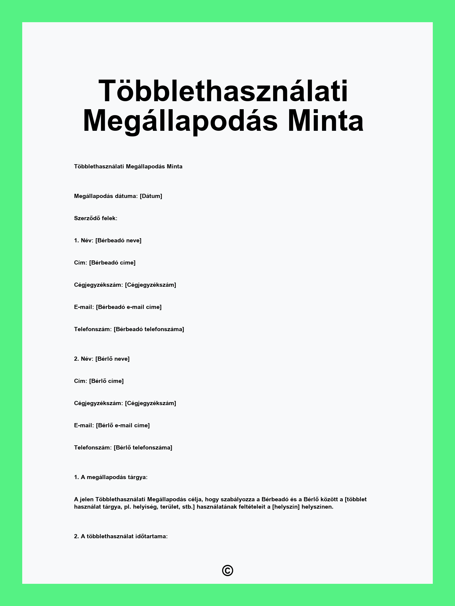 Többlethasználati Megállapodás Minta