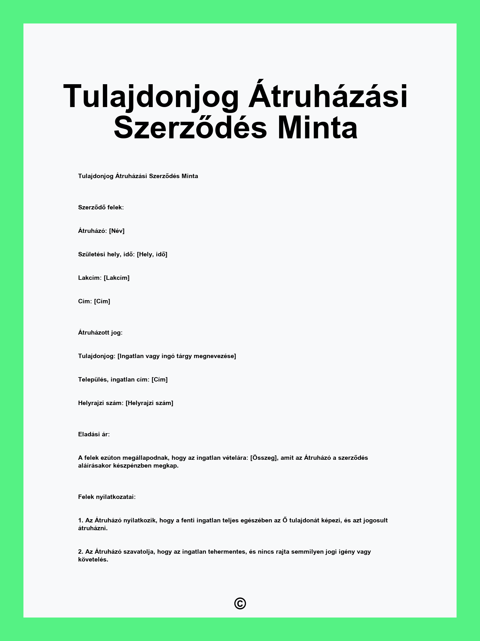 Tulajdonjog Átruházási Szerződés Minta