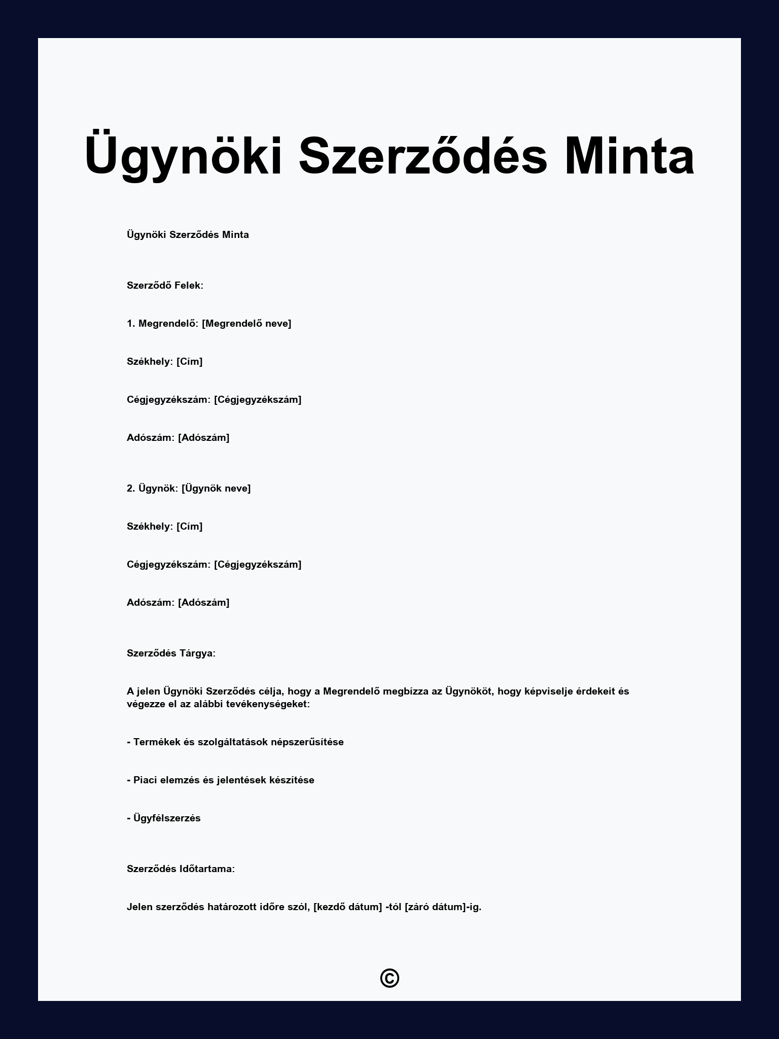 Ügynöki Szerződés Minta