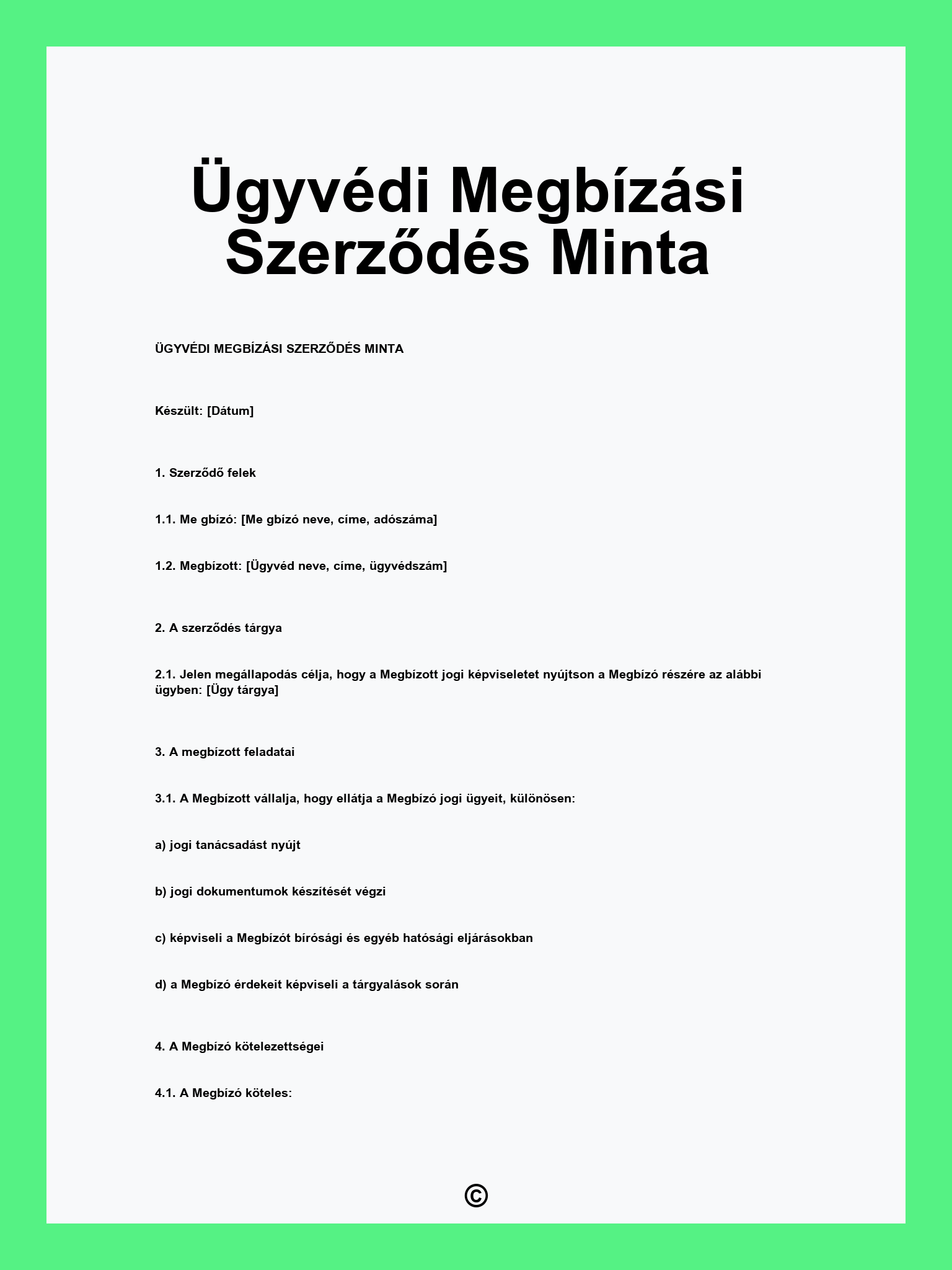 Ügyvédi Megbízási Szerződés Minta