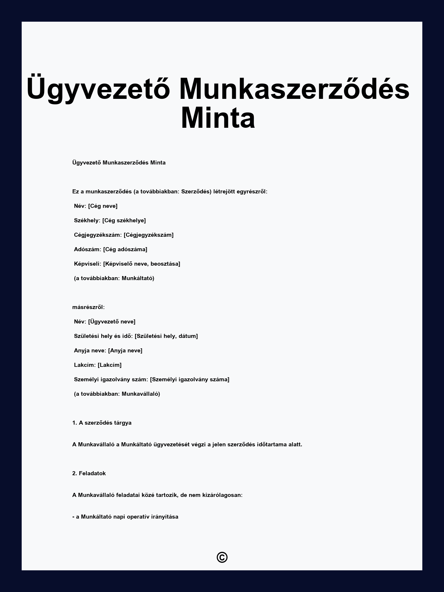 Ügyvezető Munkaszerződés Minta