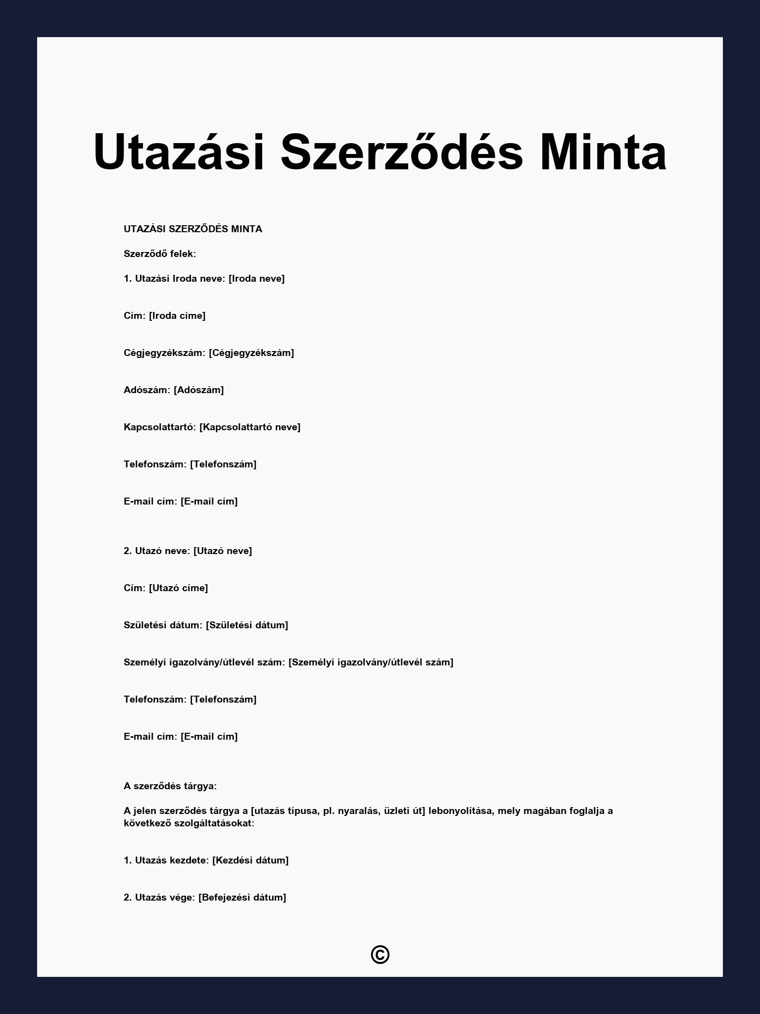 Utazási Szerződés Minta