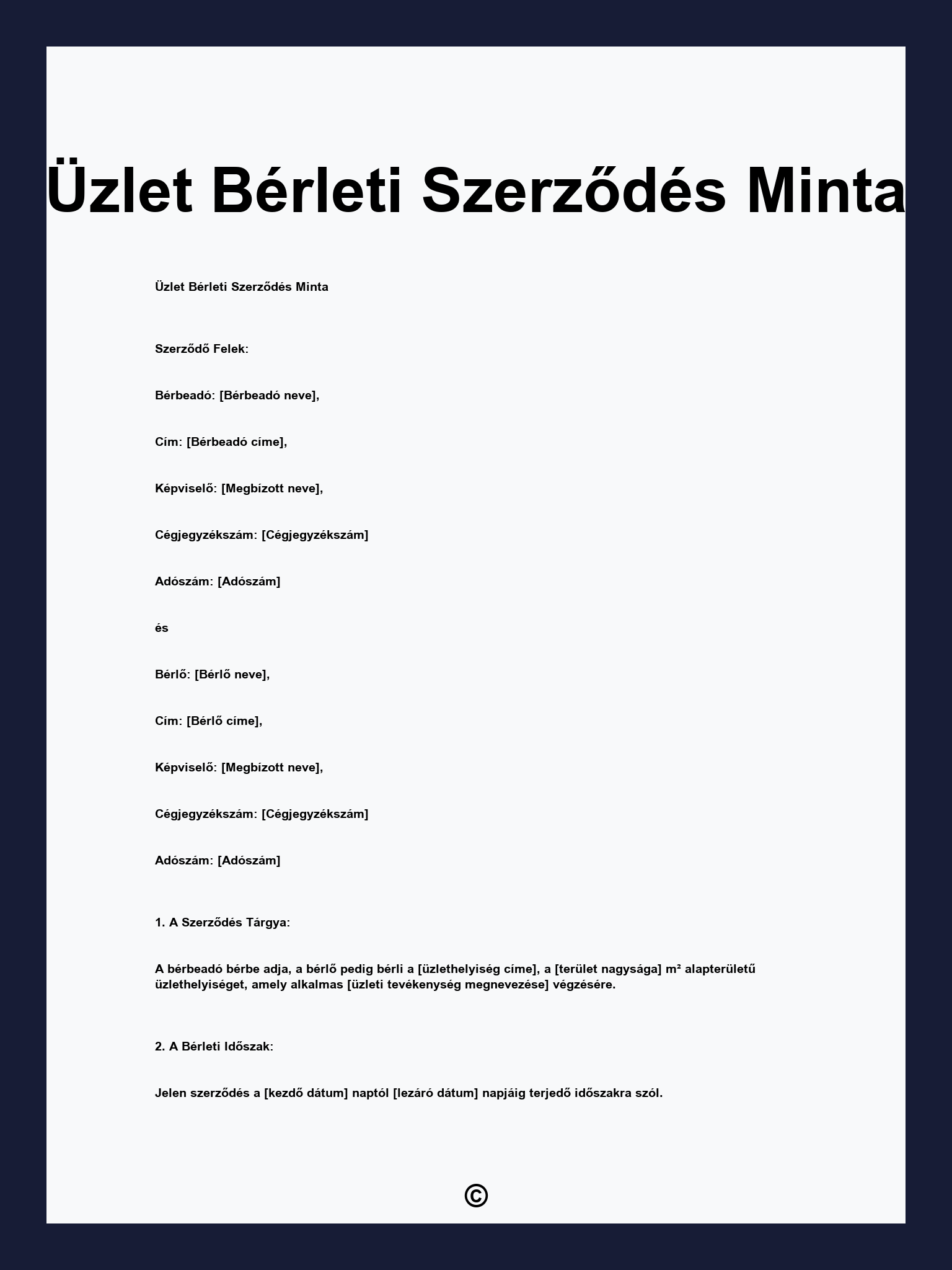 Üzlet Bérleti Szerződés Minta