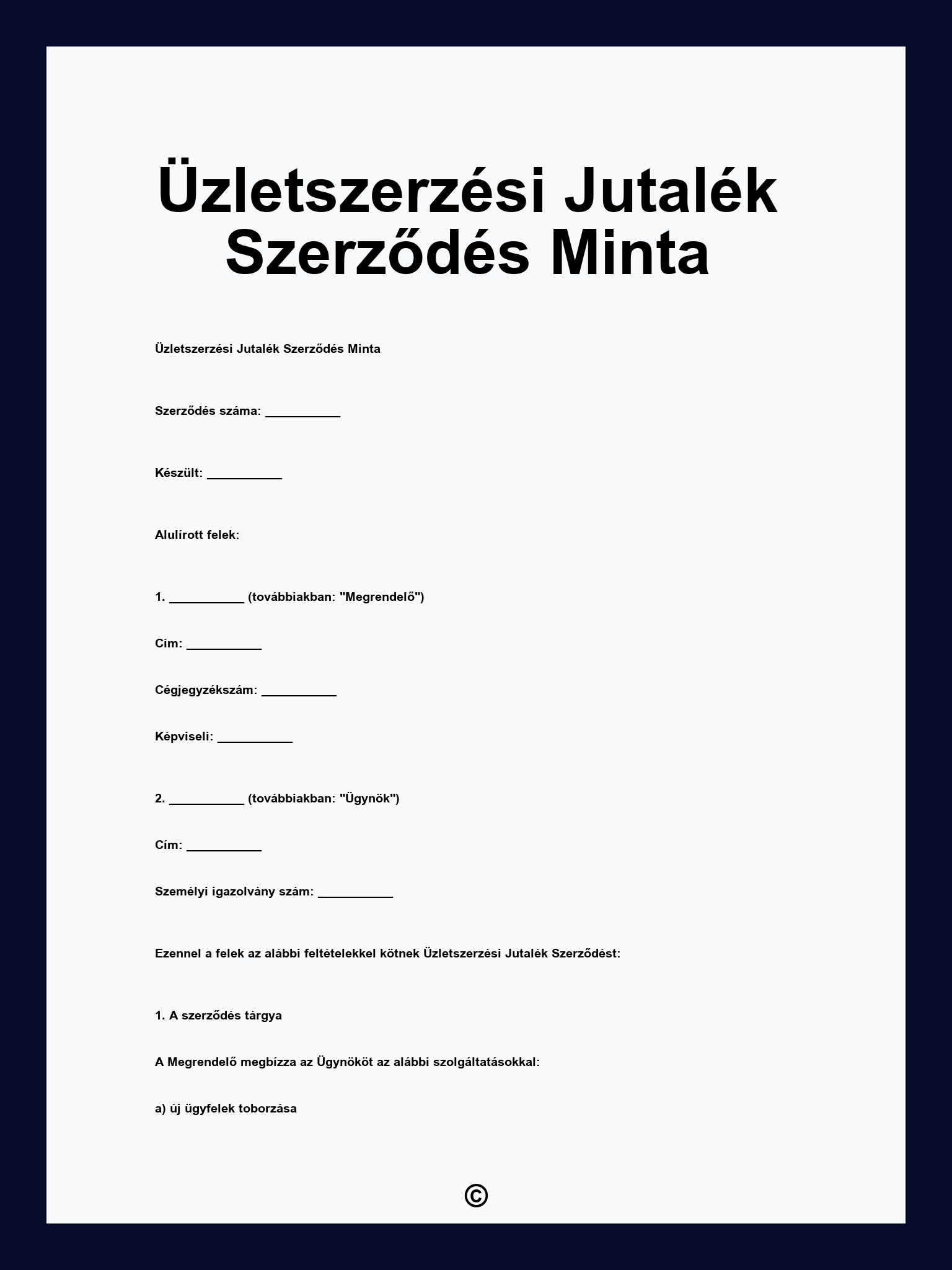 Üzletszerzési Jutalék Szerződés Minta