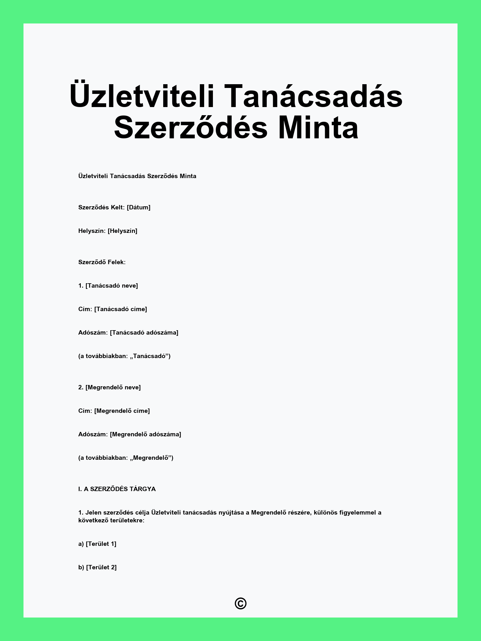Üzletviteli Tanácsadás Szerződés Minta
