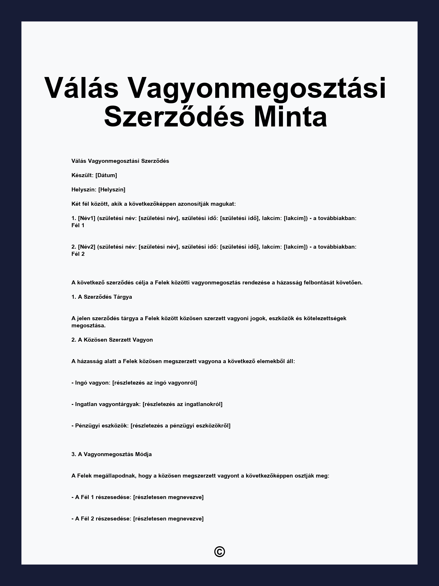 Válás Vagyonmegosztási Szerződés Minta