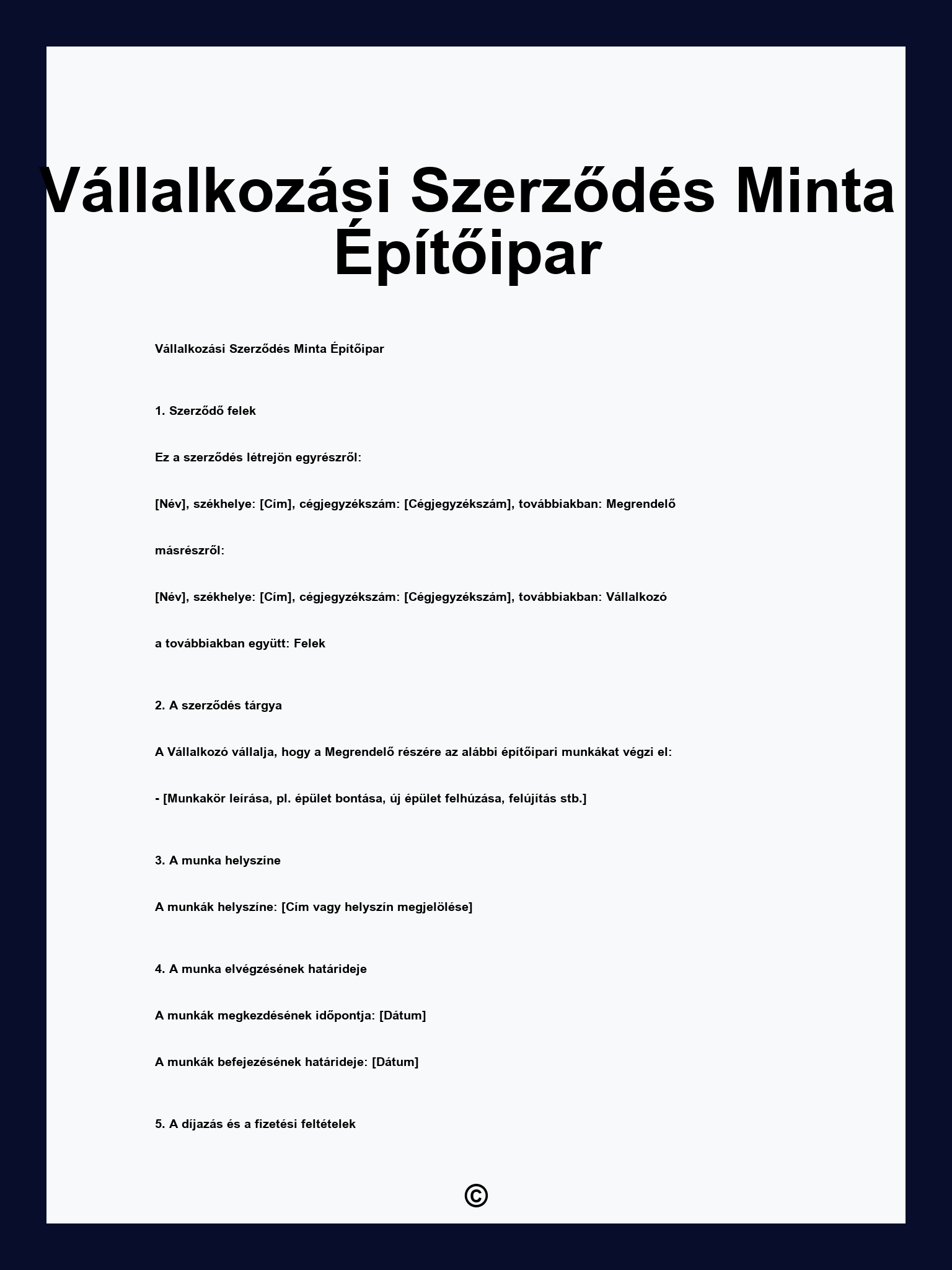 Vállalkozási Szerződés Minta Építőipar