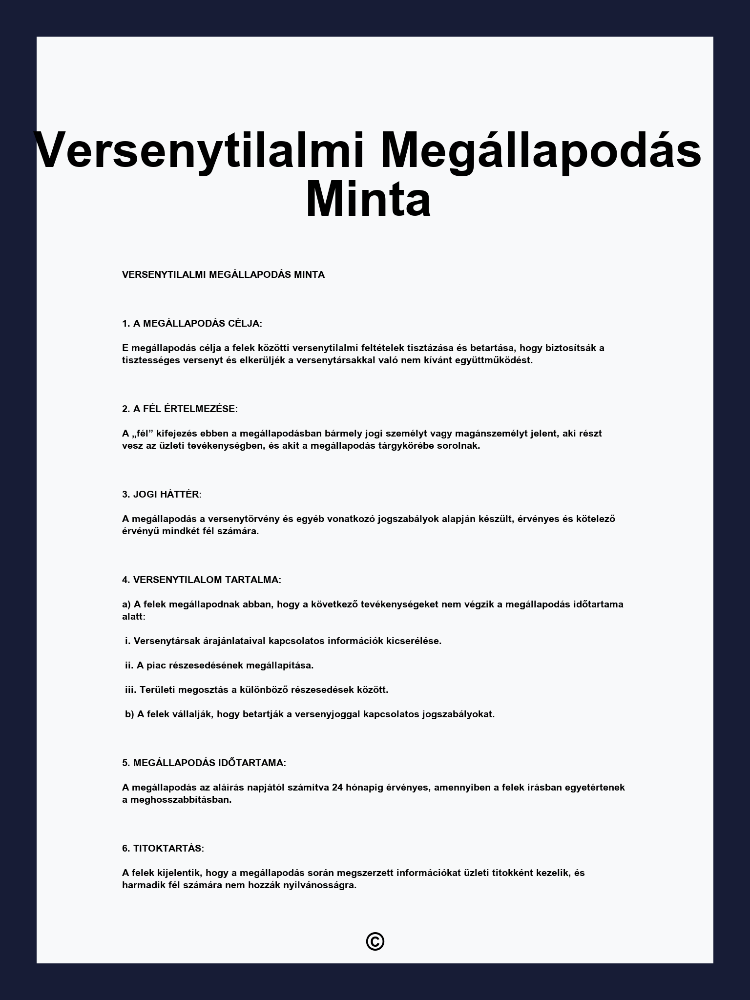 Versenytilalmi Megállapodás Minta