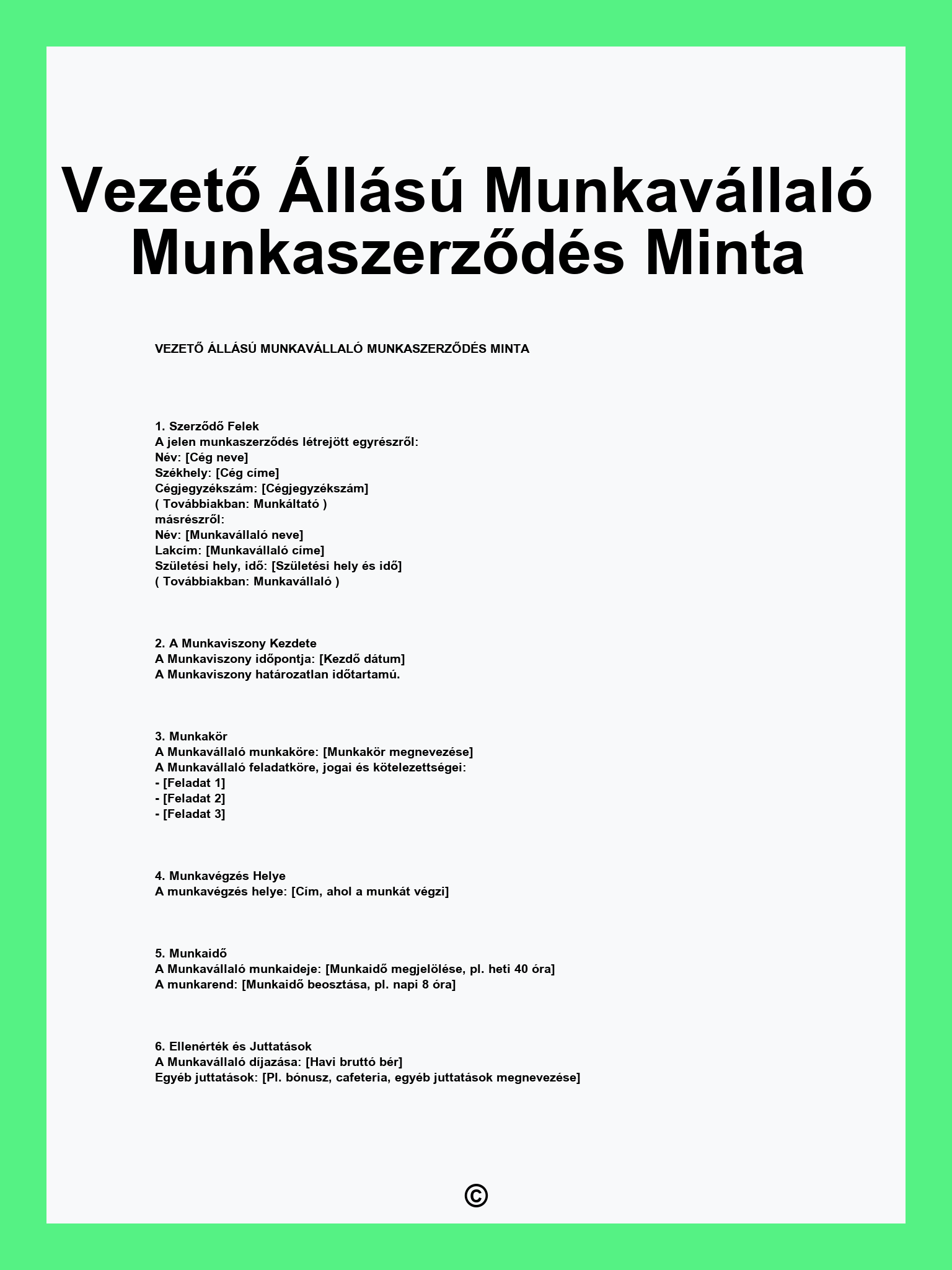 Vezető Állású Munkavállaló Munkaszerződés Minta