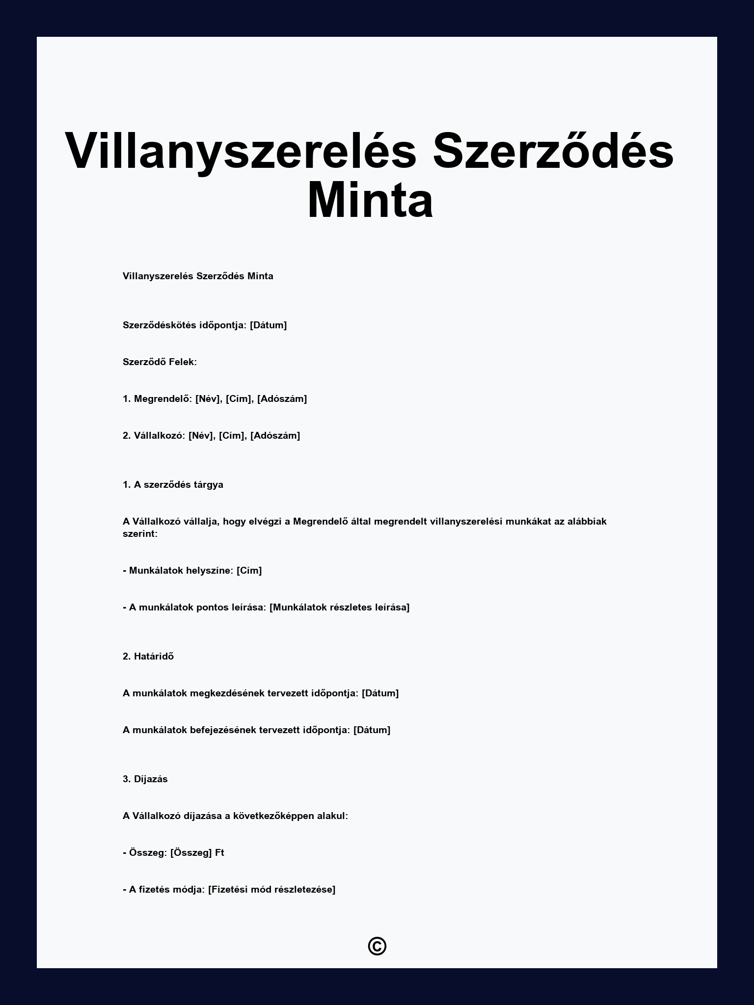 Villanyszerelés Szerződés Minta